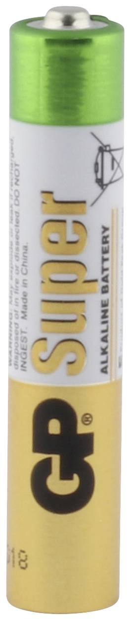 Eine grüne und goldene AA-Alkaline-Batterie der Marke 'GP Super'.