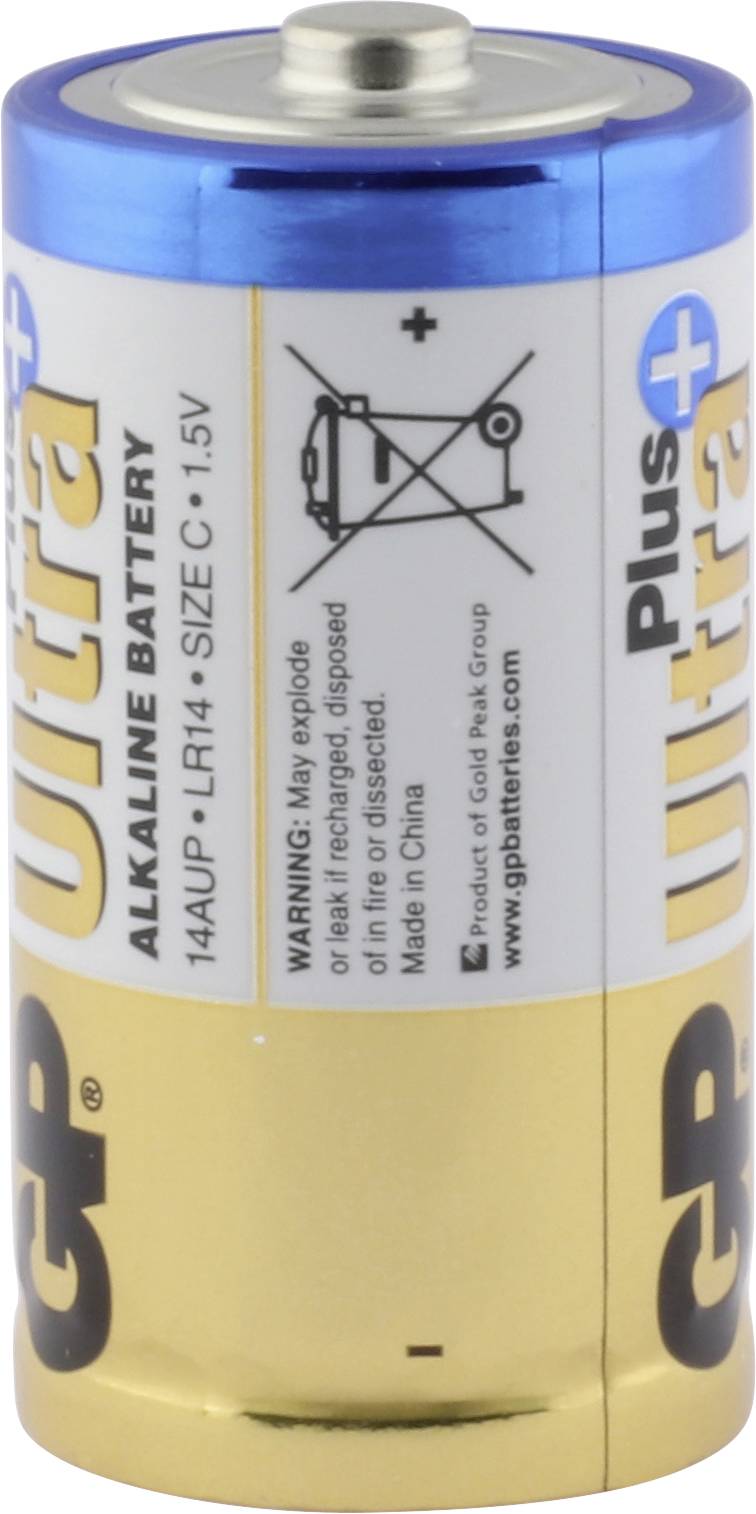 Eine einzelne AA-Alkaline-Batterie mit blau-goldenem Gehäuse und Plus-Minus-Symbolen für die korrekte Polung.
