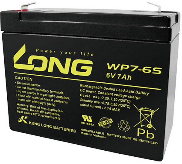 Long WP7-6S WP7-6S Bleiakku 6 V 7 Ah Blei-Vlies (AGM) (B x H x T) 116 x 99 x 50 mm Flachstecker 4.8 mm Geringe Selbstentladung, Wartungsfrei
