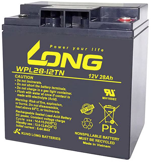 Long WPL28-12TN WPL28-12TN Bleiakku 12 V 28 Ah Blei-Vlies (AGM) (B x H x T) 166 x 176 x 126 mm M5-Schraubanschluss Geringe Selbstentladung, Wartungsfrei