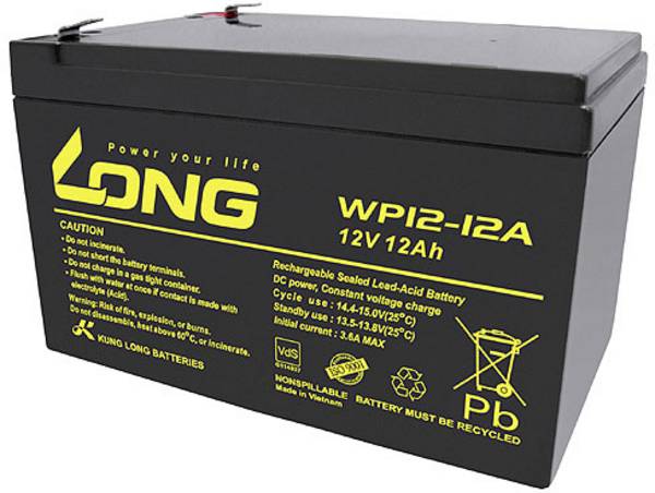 Long WP12-12A/F2 WP12-12A/F2 Bleiakku 12 V 12 Ah Blei-Vlies (AGM) (B x H x T) 151 x 98 x 98 mm Flachstecker 6.35 mm VDS-Zertifizierung, Geringe Selbstentladung, Wartungsfrei