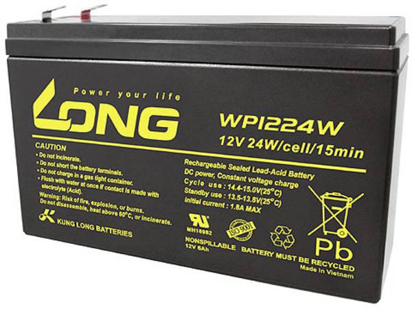 Long WP1224W WP1224W Bleiakku 12 V 6 Ah Blei-Vlies (AGM) (B x H x T) 151 x 101 x 51 mm Flachstecker 6.35 mm Geringe Selbstentladung, Wartungsfrei