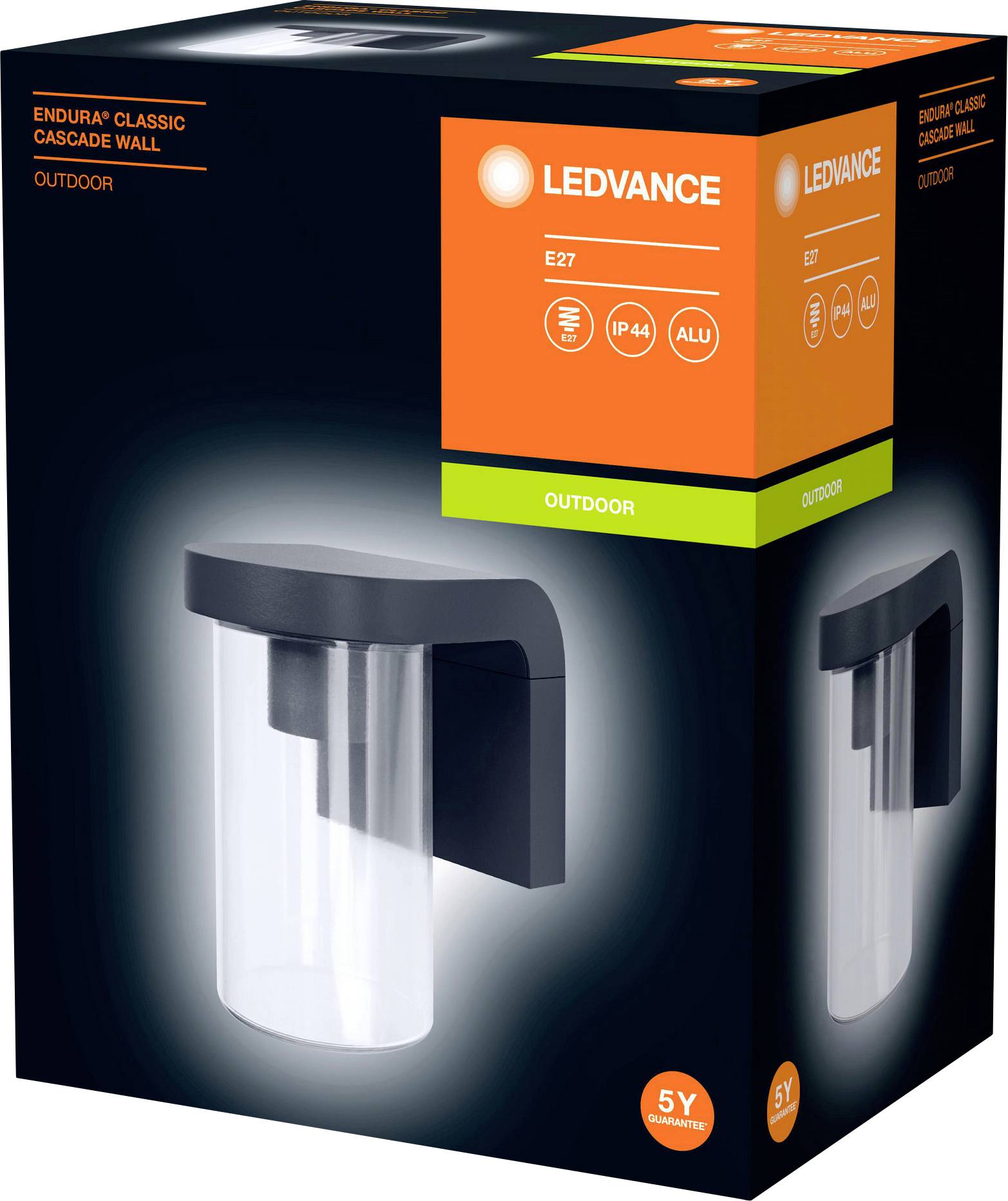 Außenwandleuchte in modernem Design von Ledvance. Geeignet für Outdoor-Bereich, IP44, Aluminium. Energiesparend, E27-Fassung.
