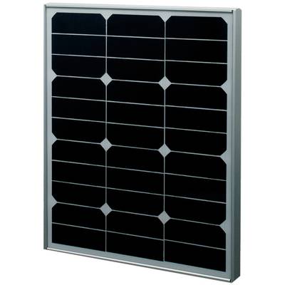 Ein rechteckiges Solarpanel mit dunklen Photovoltaikzellen, die gleichmäßig in einem Gittermuster angeordnet sind.