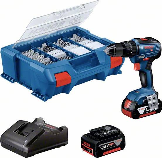Bosch Professional GSB 18V-55 -aku příklepová vrtačka bezkartáčové, 2 akumulátory, vč. nabíječky, kufřík, vč. příslušenství