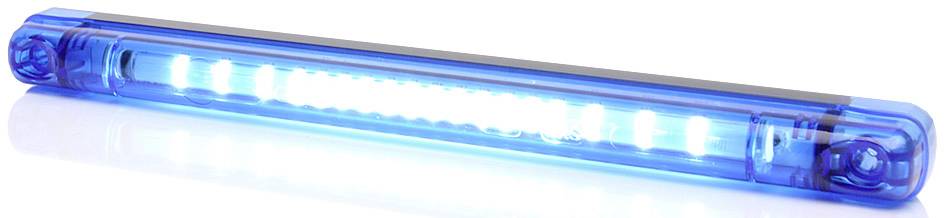 Blauer LED-Streifen, leuchtet hell in der Mitte. Geeignet zur Dekoration oder Beleuchtung in verschiedenen Umgebungen.