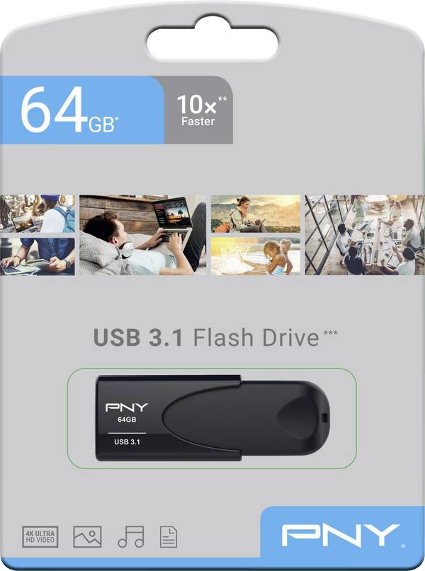 PNY Attaché 4 3.1 64GB USB-Stick  64 GB Schwarz FD64GATT431KK-EF USB-A (USB 3.1 Gen 1)
