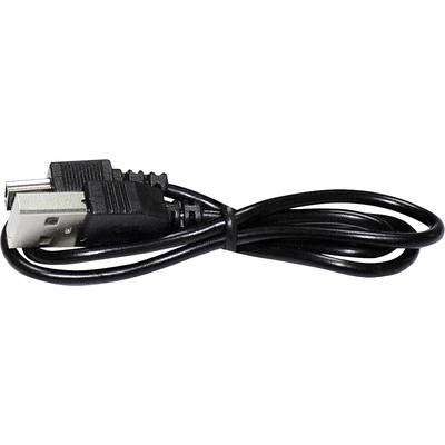 'Schwarzes USB-Kabel mit USB-A-Stecker an einem Ende und Rundstecker am anderen, aufgerollt abgebildet.'