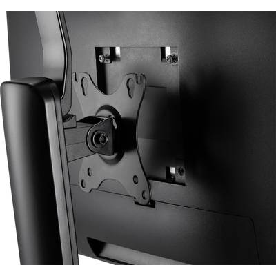 Rückseite eines Computermonitors mit einer VESA-Halterung. Die Halterung ist schwarz und verfügt über vier Schrauben zur Befestigung.