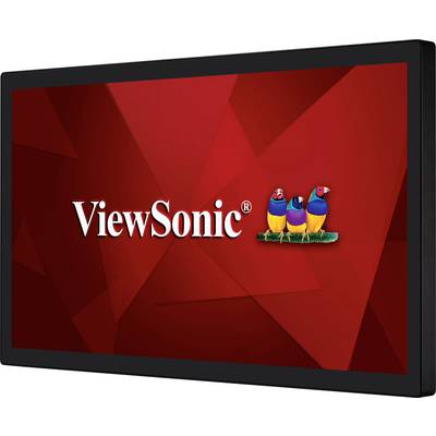 Ein roter Hintergrund mit dem weißen Text 'ViewSonic' und drei bunten Vögeln daneben.
