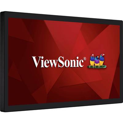 ViewSonic-Logo auf rotem Hintergrund mit bunten Vögeln.