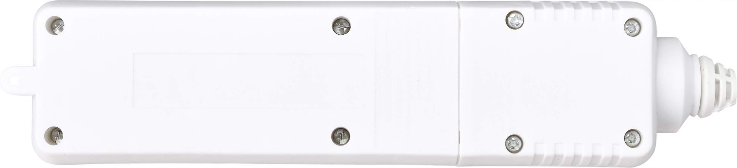 Weißer rechteckiger Sensor mit griffigem Endstück und kleinen Schrauben an den Ecken, geeignet für die Montage.