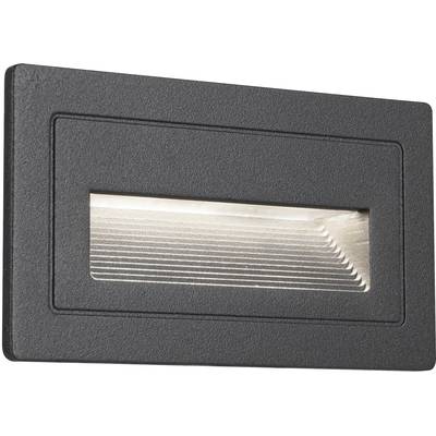 Rechteckige schwarzen LED-Wandeinbauleuchte mit horizontalen Lamellen, die diffuses Licht erzeugt. Geeignet für Treppen oder Flure.