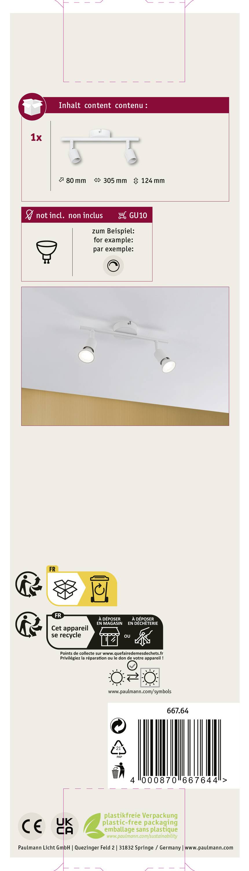 'Philips myLiving' LED-Deckenleuchte 3-fach, weiß, inklusive Leuchtmittel, Energieklasse A++. Produktmaße: 305 x 120 mm.
