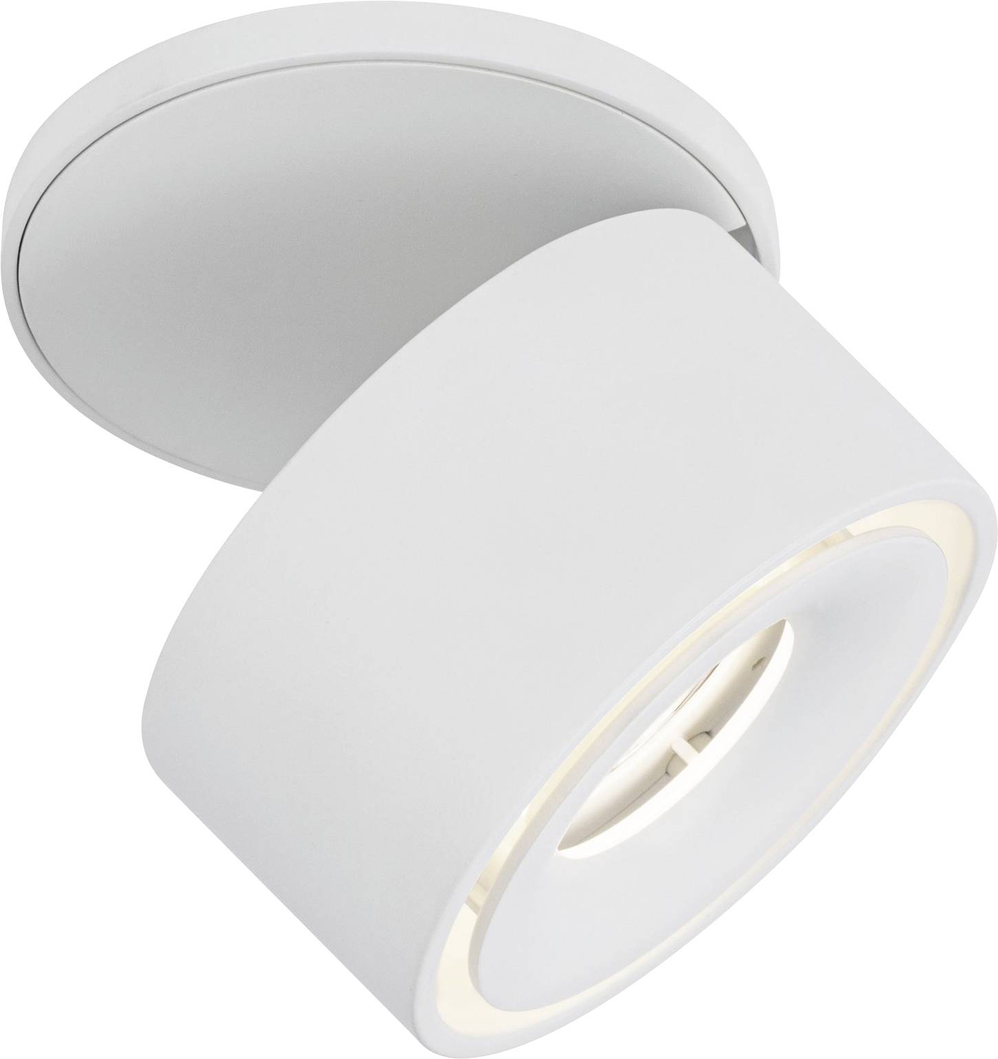 Weiße Deckenleuchte mit modernem, zylindrischem Design, strahlt warmes Licht aus, geeignet für zeitgenössische Wohnräume.