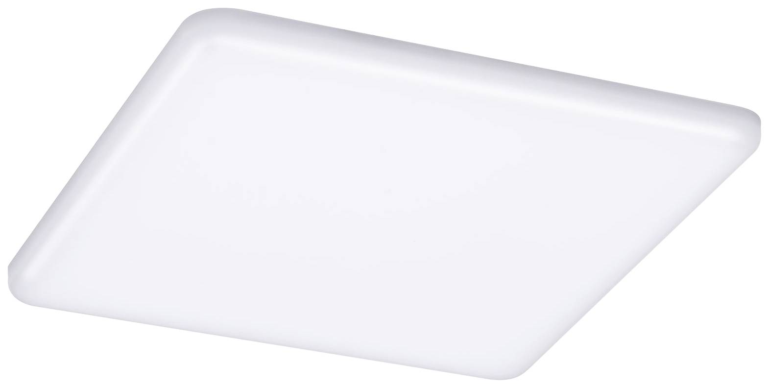 Eine quadratische, flache, weiße LED-Deckenleuchte, montiert an der Decke. Ideal für gleichmäßige Ausleuchtung in Innenräumen.