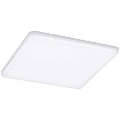 Eine quadratische, flache, weiße LED-Deckenleuchte, montiert an der Decke. Ideal für gleichmäßige Ausleuchtung in Innenräumen.
