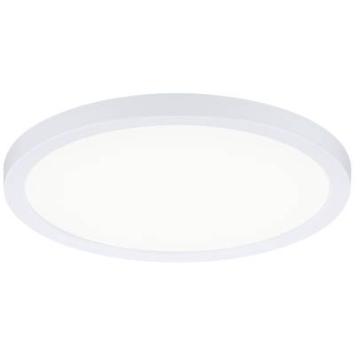 Weiße, runde LED-Deckenleuchte mit schlichtem, modernem Design. Sie strahlt diffuses Licht aus und eignet sich für verschiedene Innenräume.