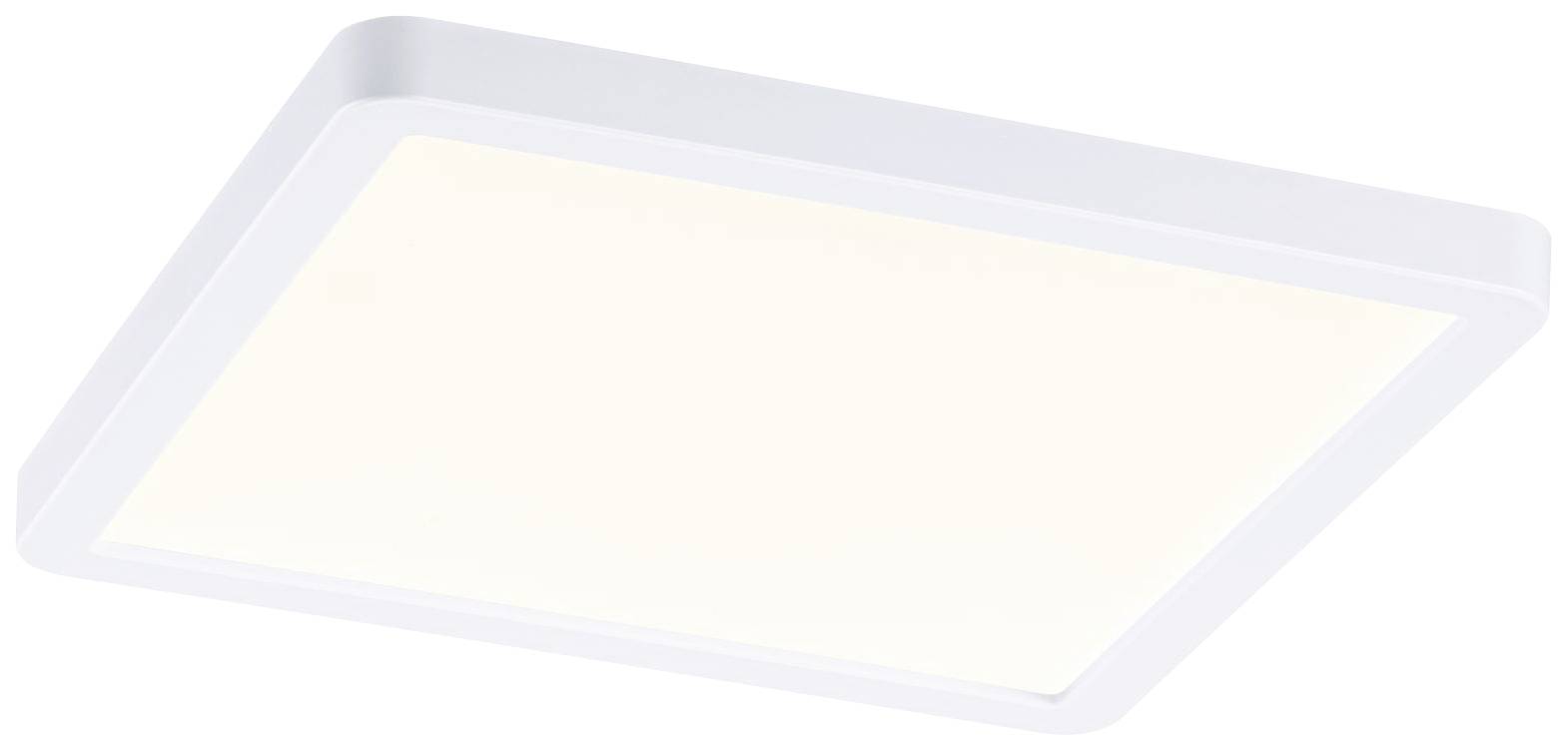 Eine quadratische, weiße LED-Deckenleuchte mit flachem Design und hell leuchtender Oberfläche.