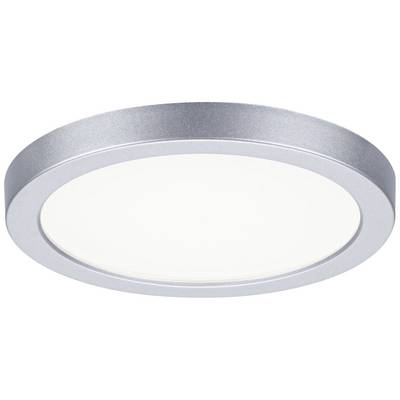 Silberne runde LED-Deckenleuchte mit weißer Abdeckung. Energieeffiziente Beleuchtung, geeignet für moderne Innenräume.