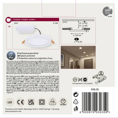 'Komplett-Set' LED-Leuchte, 850 Lumen, IP44, wassergeschützt. Enthält Einbauanleitung. Paulmann Licht GmbH, Deutschland.