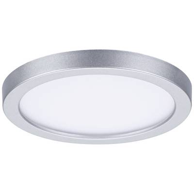 Kreisförmige LED-Deckenleuchte mit silbernem Rand und weißem Diffusor, geeignet für moderne Innenbeleuchtung.