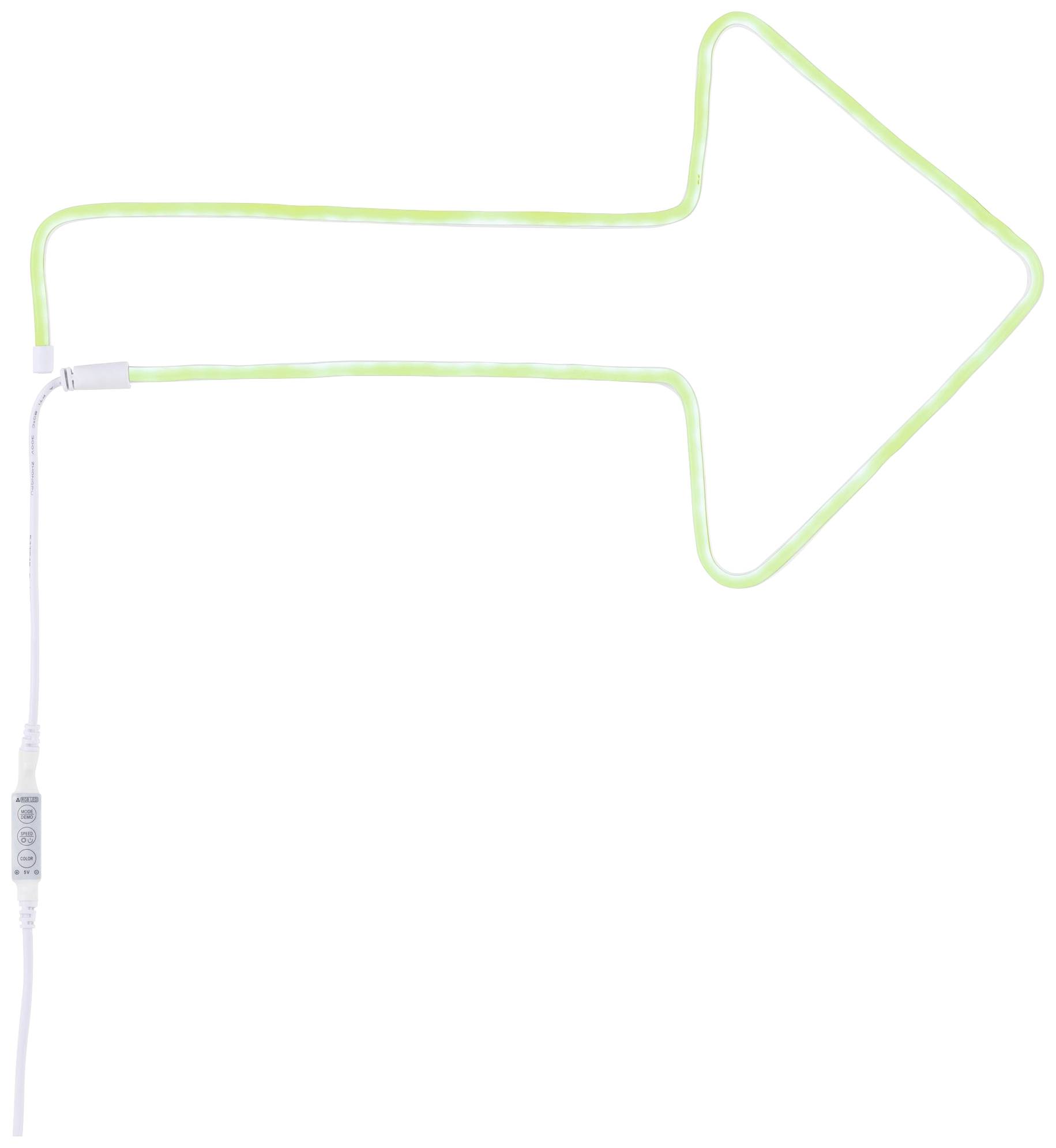 Ein leuchtender, grüner Pfeil zeigt nach rechts.