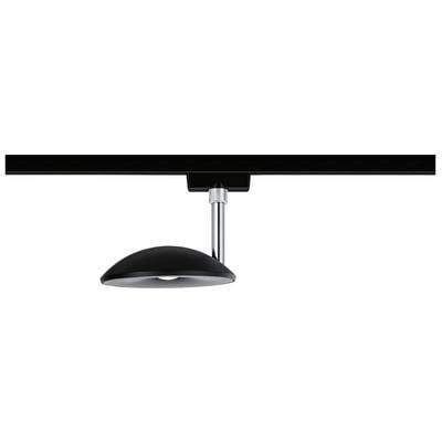 Schwarze, halbrunde Deckenleuchte an Silberschiene, modernes Design. Geeignet für Innenraumbeleuchtung.