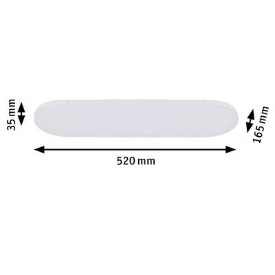 Weiße LED-Leuchte, rechteckig, Maße: 520 mm Länge, 165 mm Breite, 35 mm Höhe.