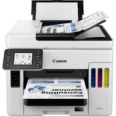 Ein Multifunktionsdrucker druckt ein Dokument mit Grafiken und Text. Oben ist ein weiteres eingezogenes Dokument sichtbar.