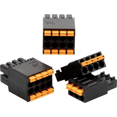 Mehrere schwarze elektrische Steckverbinder mit orangefarbenen Clips, zur sicheren Verbindung von Drähten in elektrischen Installationen.