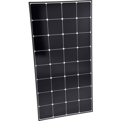 Schwarzes Solarmodul mit rechteckigen Solarzellen, strukturiert in einem Rastermuster, zur Gewinnung von Sonnenenergie.