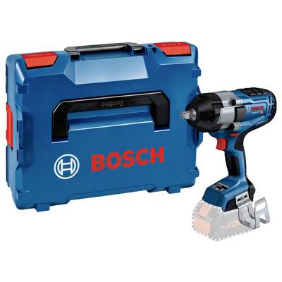 Bosch-Akku-Bohrschrauber mit vier austauschbaren Bohr- und Antriebsaufsätzen auf weißem Hintergrund dargestellt.