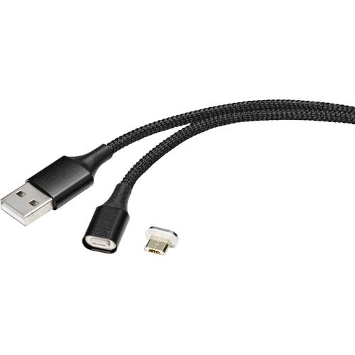 Renkforce USB-Kabel USB 2.0 USB-A Stecker, USB-Micro-B Stecker 1.00 m Schwarz magnetischer Stecker RF-4746074