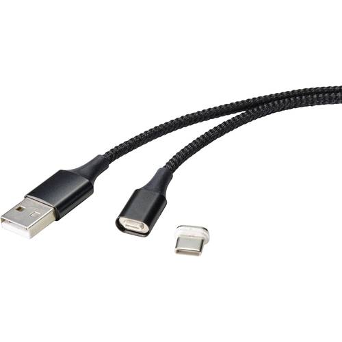 Renkforce USB-Kabel USB 2.0 USB-A Stecker, USB-C® Stecker 1.00 m Schwarz magnetischer Stecker RF-4746076