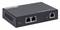 Schwarzer Ethernet-Switch mit zwei Ethernet-Ports und LED-Anzeigen, geeignet für Netzwerkverbindungen und Datenübertragung.