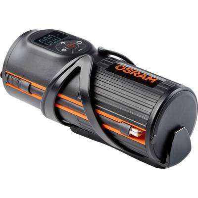 'Taschenlampe der Marke OSRAM mit schwarz-orangefarbenem Design und digitalem Display auf der Oberseite.'