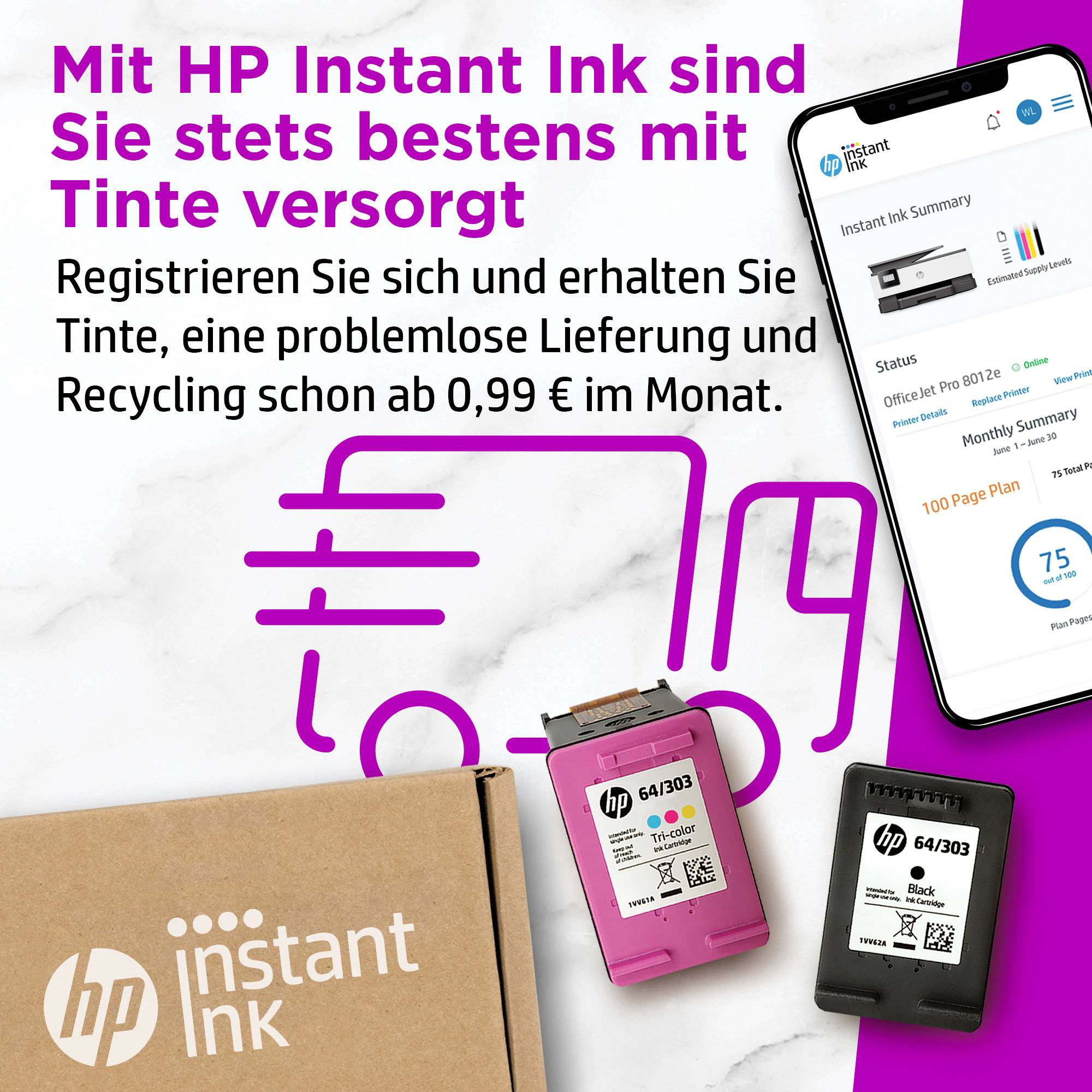 HP OfficeJet Pro 8012 e Multifunktionsdrucker Tintenstrahl Farbe A4 Drucker, Scanner, Kopierer HP Instant Ink, Duplex, W-6