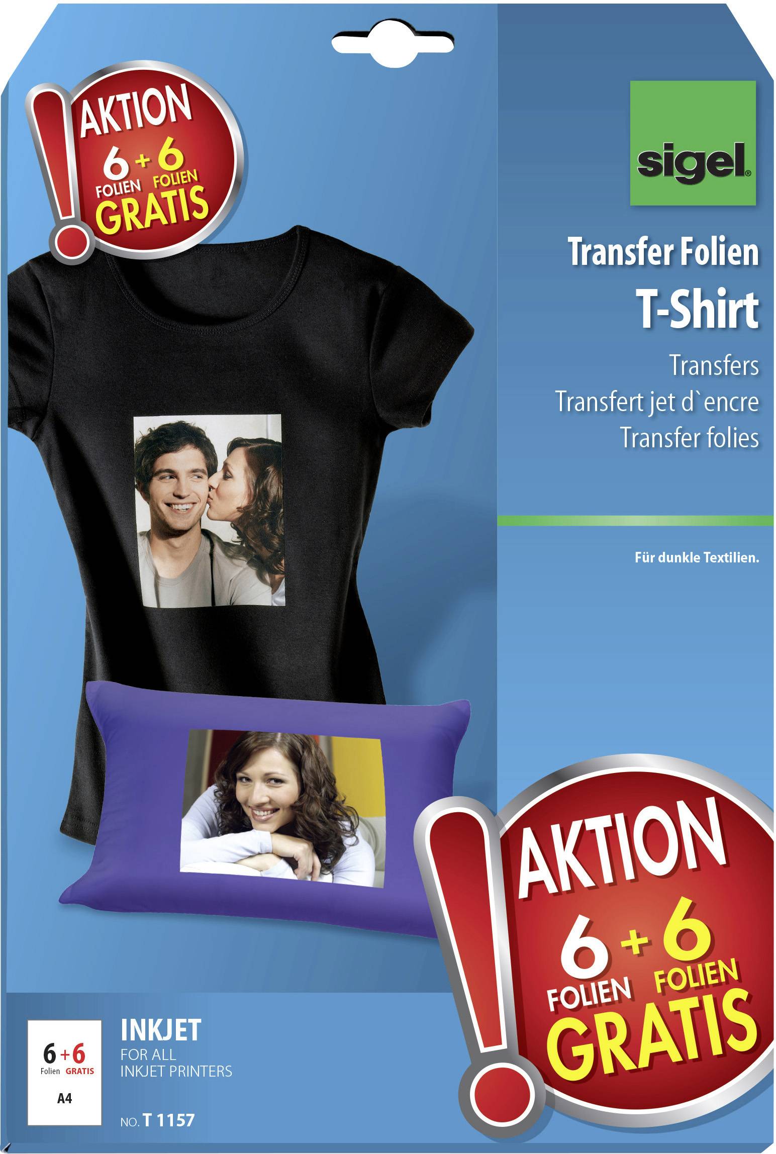 SIGEL Tintenstrahl Textilfolie Sigel HOT DEAL T-Shirt Transfer Folien für dunkle Textilien T1157 DIN