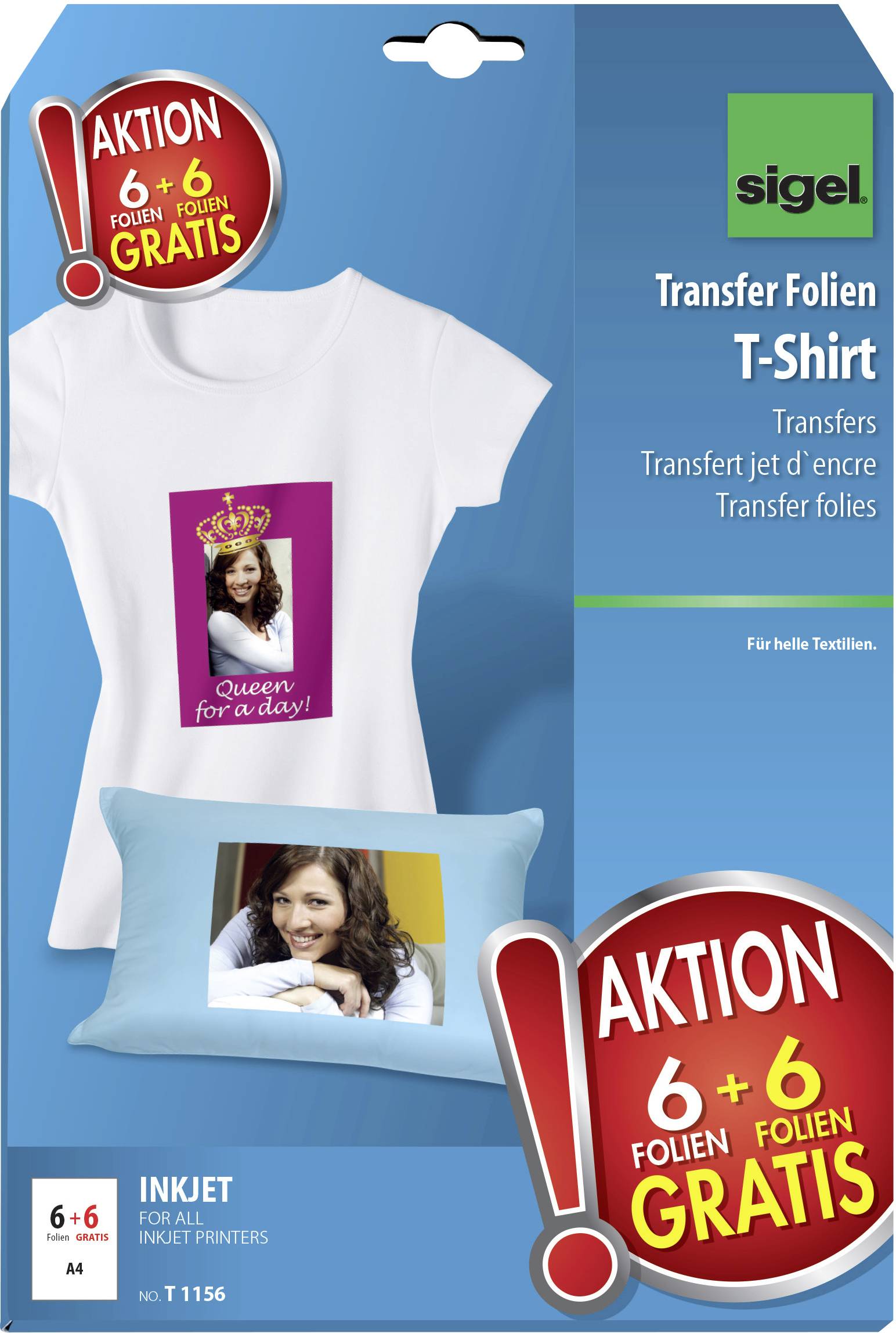 SIGEL Tintenstrahl Textilfolie Sigel HOT DEAL T-Shirt Transfer Folien für helle Textilien T1156 DIN