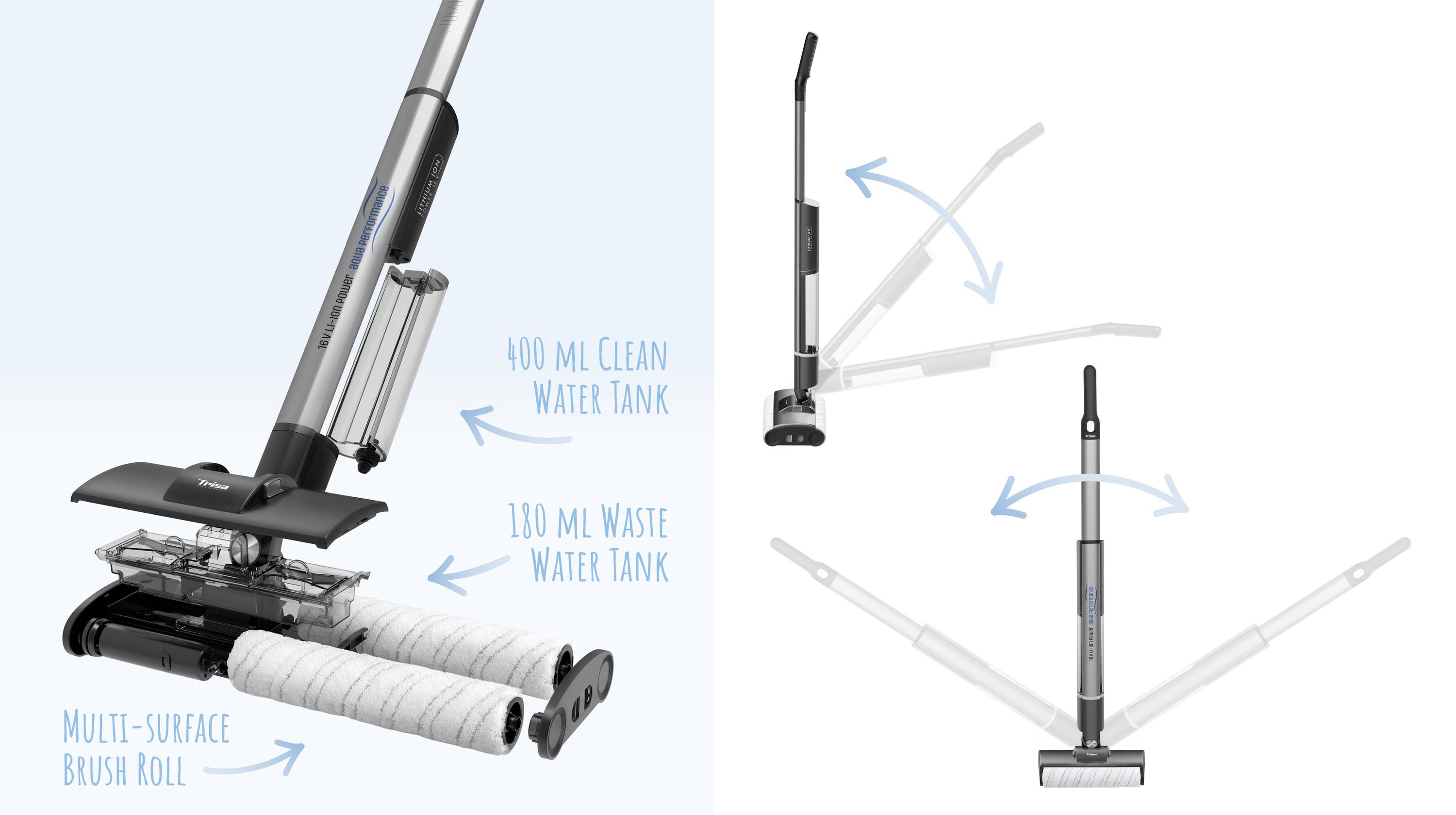 Trisa Wet Clean Comf. T9746, Beutellos, Schwarz, Silber, 0,4 l, Trocken&Nass, Zyklonal, 75 dB-8