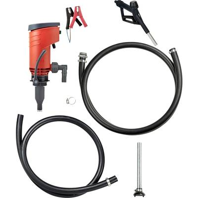 Rohrsystem mit roter Pumpe, Schläuche, und Klemmen. Wird zur Förderung von Flüssigkeiten verwendet.