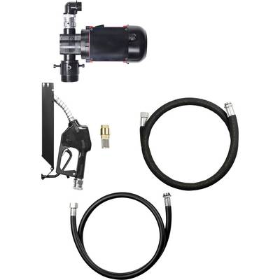 Tankanlage-Set mit Pumpe, zwei Schläuchen und Zapfpistole, geeignet für Dieselkraftstofftransfer. Enthält Adapter und Montagezubehör.