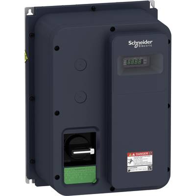 Wandmontierter elektrischer Antrieb von Schneider Electric mit digitalen Anzeigen und Warnhinweis.