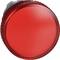 Runder, roter Knopf, hervorgehoben gegen weißen Hintergrund.