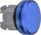 Blauer runder Druckknopf mit silbernem Gehäuse, verwendet zur Bedienung von Maschinen oder Geräten.