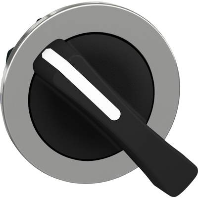 Runder, metallener Drehknopf mit schwarzem Griff. Der Knopf ist in der Mitte eines silbernen Rings und wirkt industriell.