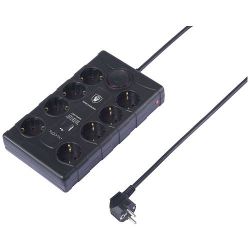 Sygonix SY-4751202 Überspannungsschutz-Steckdosenleiste 8fach Schwarz Schutzkontakt 1 St.