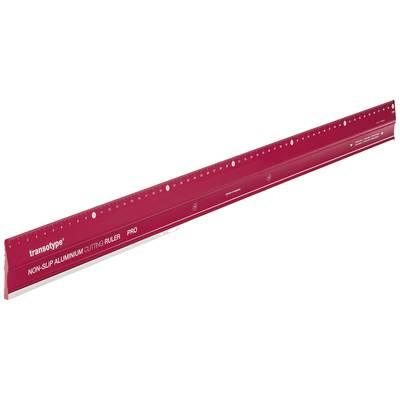 Rote, nicht rutschende Aluminium-Schneideschiene mit Maßskala und Griffmulde. Markierung 'transotype PRO'.