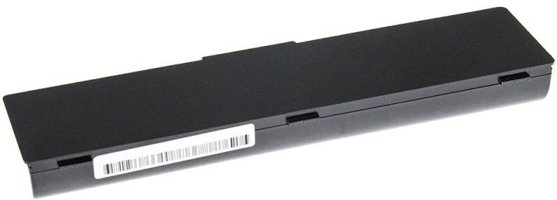 Ein rechteckiger, schwarzer Laptop-Akku mit Seriennummer auf der Unterseite.